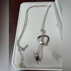 Silver Heart Pendant Necklace with Pearls